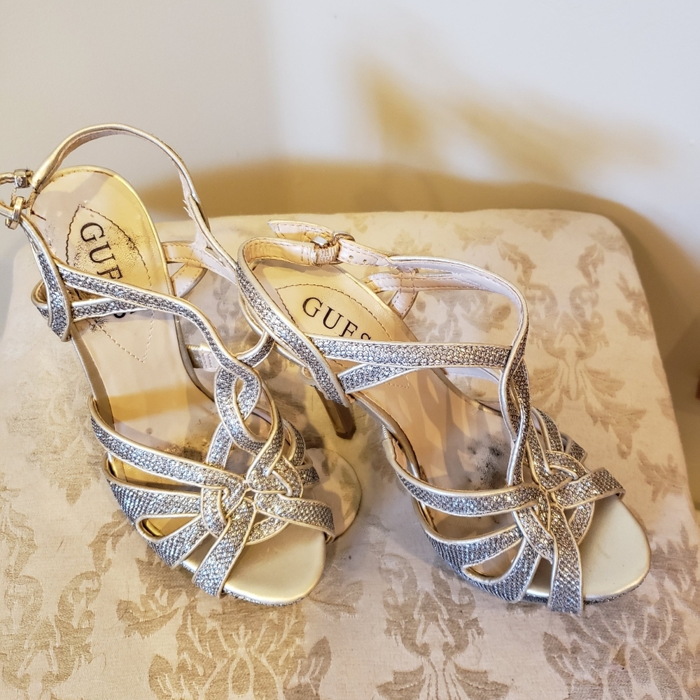 Guess gold glitter sparkle high heel sandals